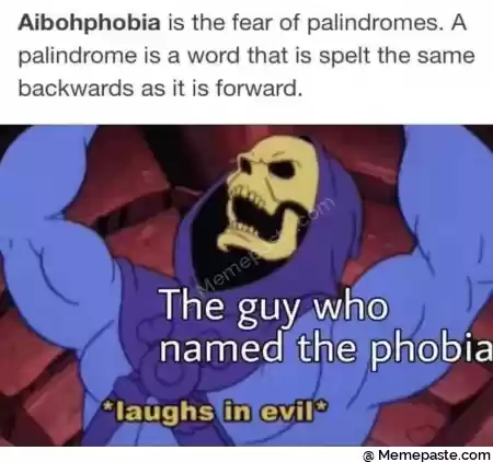 is the fear of palindromes A r is a word that is spelt the same r as it is forward r n i r n r r guy who r the phobia r n in evil r n r n 